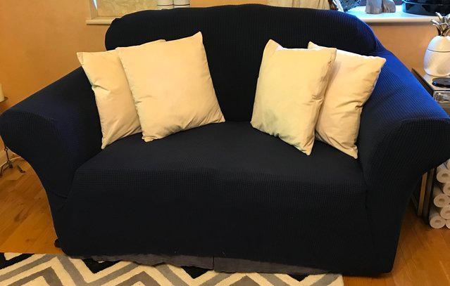 Image 2 of Sofa 2 Seater with Navy Blue Stretch Cover