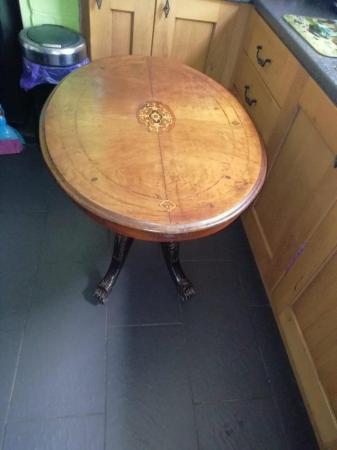 Image 3 of Reduced VICTORIAN OVAL INLAID WALNUT TILT TABLE£23