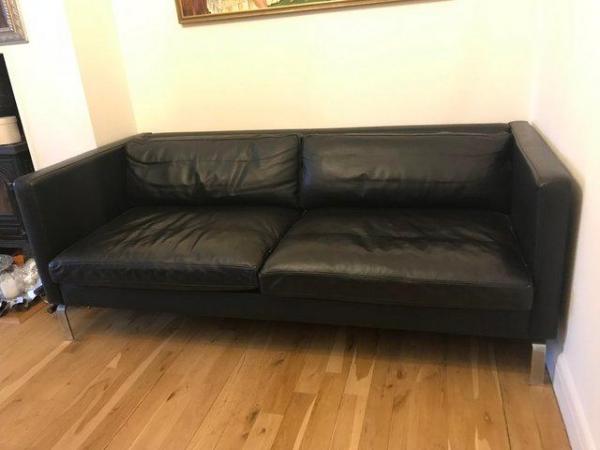 Image 1 of Leather sofa and armchair black
