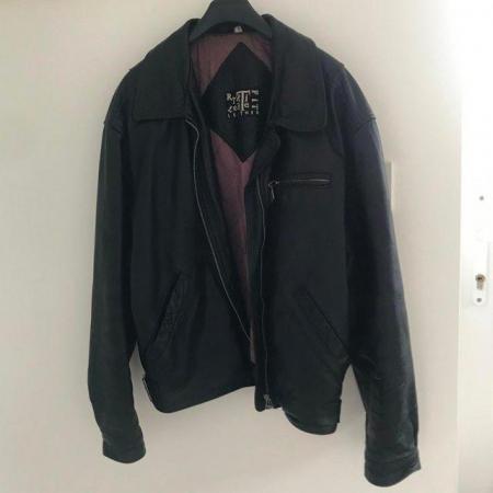 Image 3 of Man's black leather jacket, broken zip. Approx 42" chest.