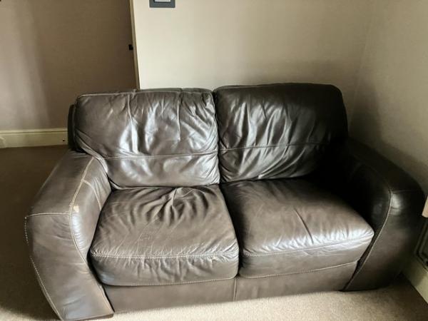 Image 2 of Leather two seater sofa and chair Dark Brown