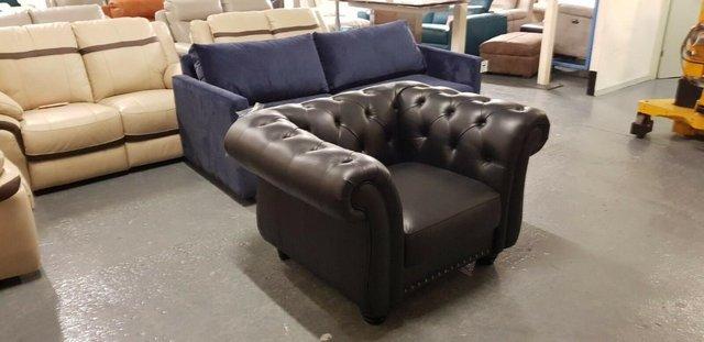 Image 3 of New Bakerfield chesterfield black leather armchair