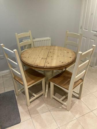 Image 3 of Pine kitchen/dining room extending table 4 chairs