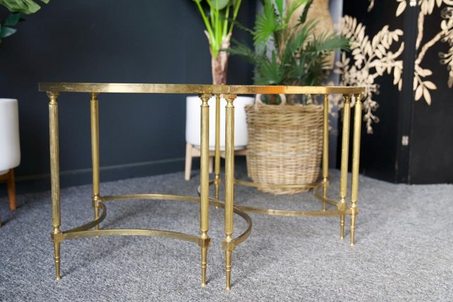 Image 2 of French Hollywood Revival Brass & Glass Coffee Table 1970s