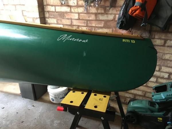 Image 3 of Solo canoe outfitted in ash wood