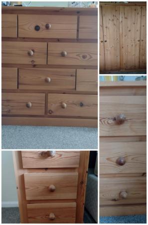 Image 1 of Pine Bedroom Furniture, wardrobe, drawers, 2x bedside drawer