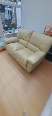 Image 3 of Cream leather reclining sofa