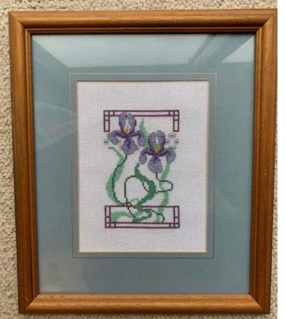 Image 1 of cross stitch picture in wooden frame