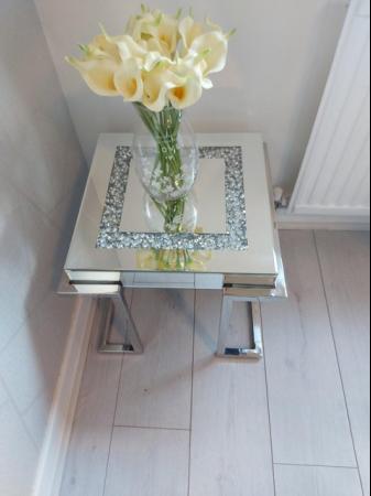 Image 1 of Side Table and Tea Light Holder (Mirror Crushed Diamond)