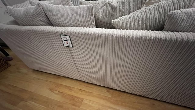 Image 3 of 3 seater corner sofa & footstool in cream corduroy