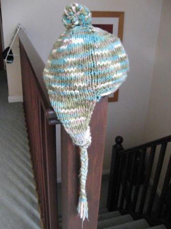 Image 2 of KNITTED LINED HAT WITH EAR FLAPS Blues, Greens, Fawn,White.