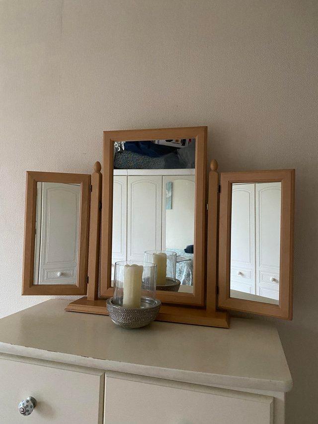 Preview of the first image of For sale: three sided pine dressing table mirror.