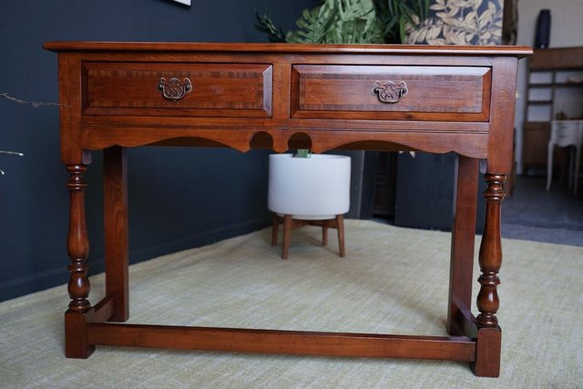 Image 12 of Antique Georgian Style Oak Two Drawer Dresser Hallway Table