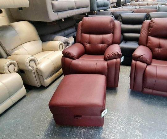 Image 5 of La-z-boy El Paso red leather manual sofa, chair and puffee