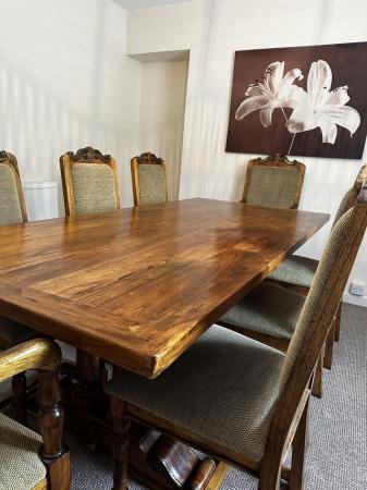 Image 2 of Solid oak - dining room suite. 6 chairs and 2 carvers.