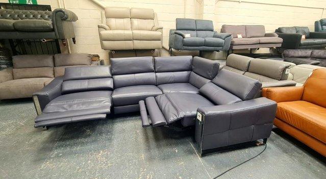 Image 4 of Torres blue leather electric recliner corner sofa