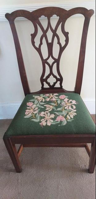 Preview of the first image of TAPESTRY COVERED GEORGIAN MAHOGANY ARMLESS CHAIR.