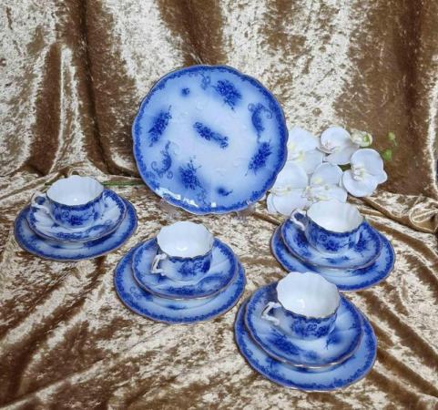 Image 1 of Antique Hammersley Flow Blue Tea Sets