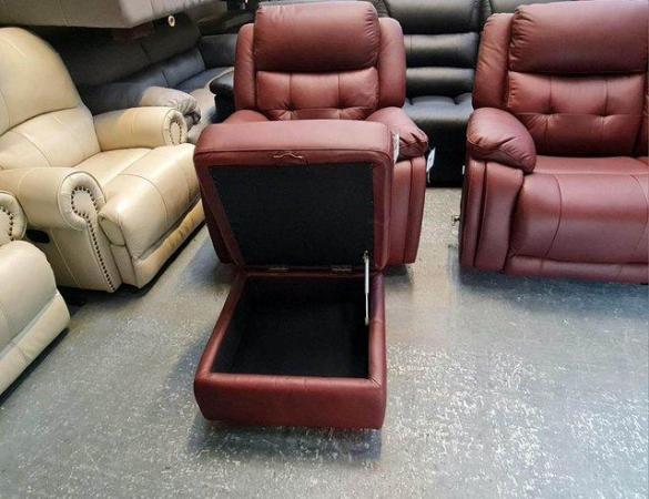 Image 10 of La-z-boy El Paso red leather manual sofa, chair and puffee