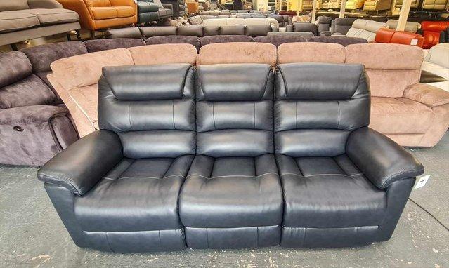 Image 5 of La-z-boy Staten midnight blue leather electric 3 seater sofa