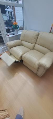 Image 1 of Cream leather reclining sofa
