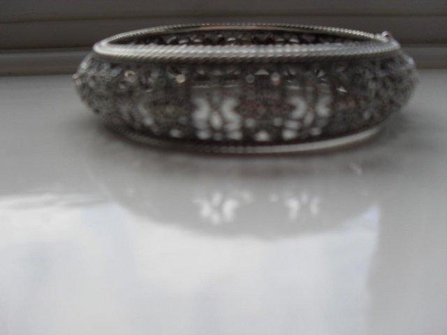 Preview of the first image of Solid Silver Marcasite Vintage Bangle.