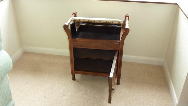 Image 2 of Vintage Wooden Piano Stool with Cushioned Seat & Storage