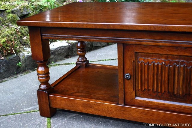 Image 26 of OLD CHARM LIGHT OAK LONG WINE COFFEE TABLE CABINET TV STAND