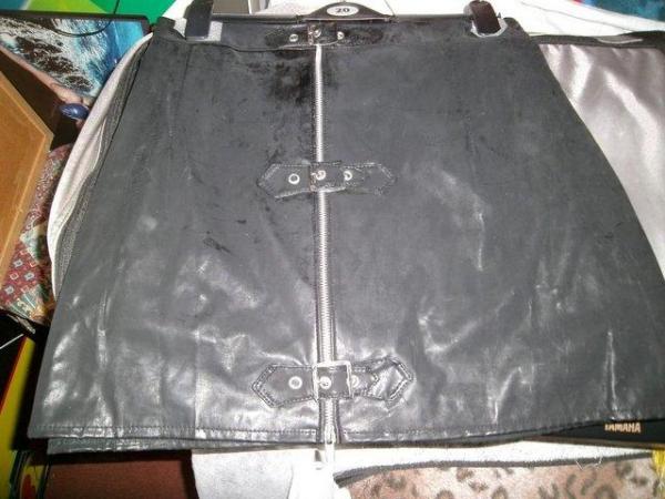 Image 1 of Matt PVC Black Mini Skirt With Zip & Buckles Plus Size