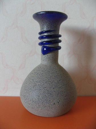 Image 1 of Glass Blown Vase Royal Blue - Overshot, which creates a text