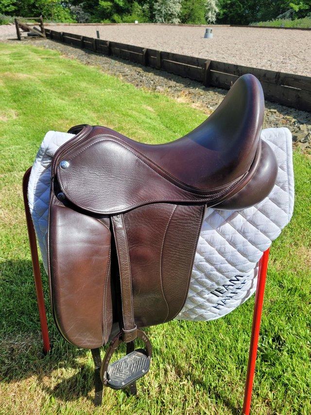 Preview of the first image of Sankey Dressage/Showing Saddle 17" wide brown Accept Returns.