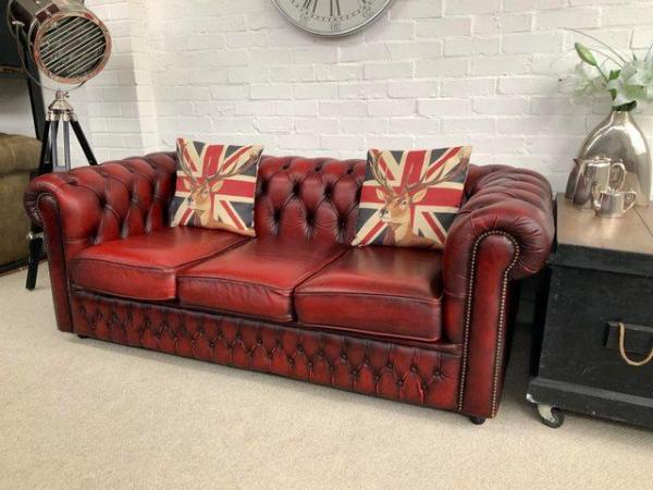 Image 3 of Oxblood SAXON 3 seater Chesterfield sofa. 2 seater availabl.