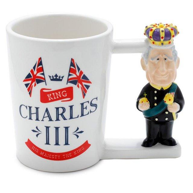 Preview of the first image of Novelty Ceramic Mug with King Charles III Shaped Handle..