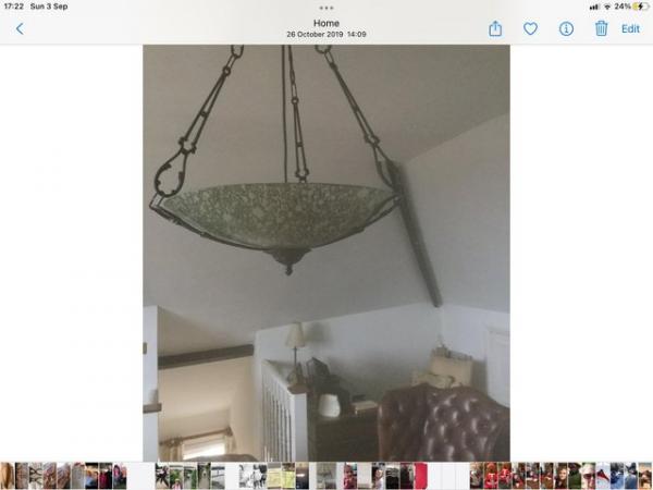 Image 1 of Frosted green glass chandelier excellent condition