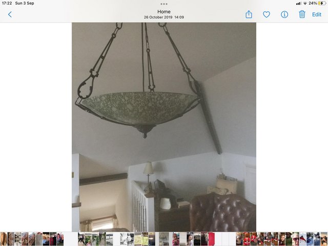 Preview of the first image of Frosted green glass chandelier excellent condition.