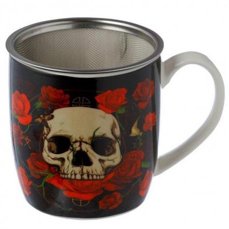 Image 3 of Porcelain Mug & Infuser Set - Skulls and Roses. Free uk Post