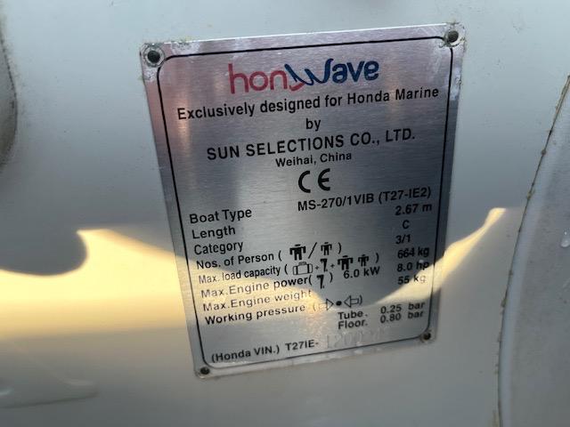 Preview of the first image of Honwave 2.7 air deck inflatable tender.