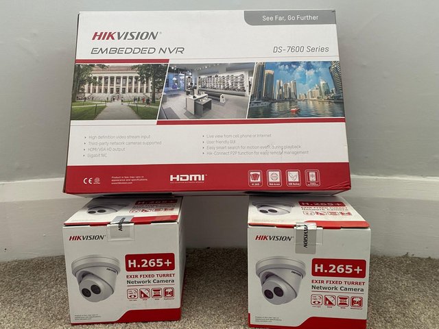 Preview of the first image of Brand new in box Hikvision video recorder and 2 cameras.