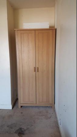 Image 1 of Tall Wooden 2 Door Wardrobe Freestanding Brown
