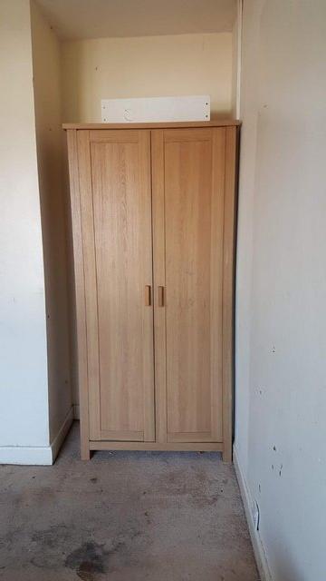 Preview of the first image of Tall Wooden 2 Door Wardrobe Freestanding Brown.