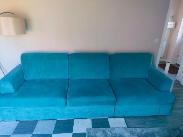 Image 2 of DFS Teal Sofa & Whirl Chair - Like New