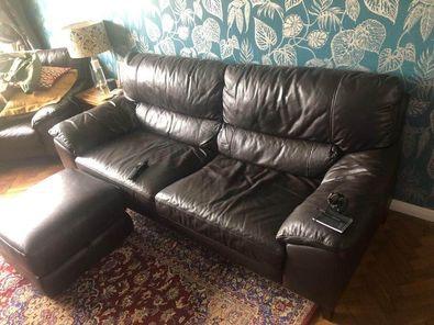 Image 3 of Brown Leather 3-seater Sofa