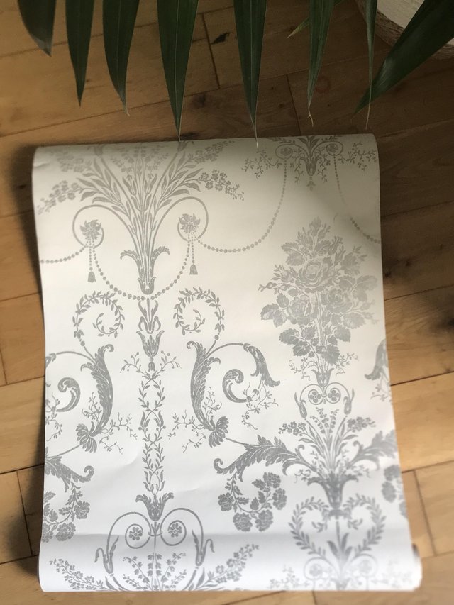 Preview of the first image of x13 rolls Laura Ashley Josette Dove Grey/White Wallpaper.