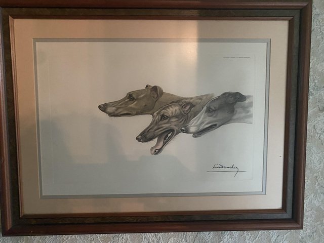 Preview of the first image of Framed picture of three greyhounds.