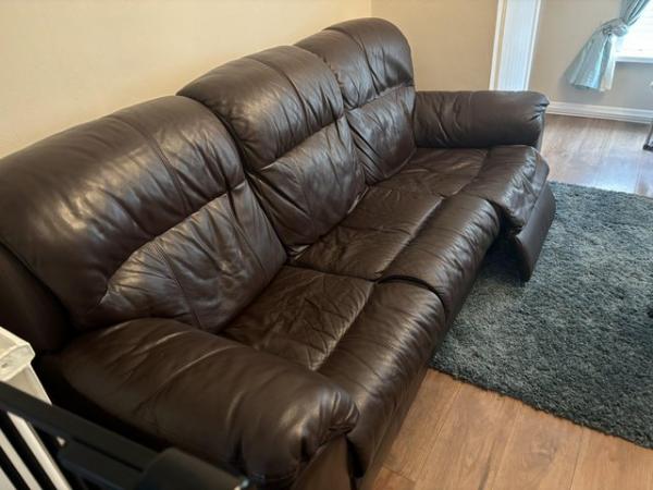 Image 2 of Leather 3 seat reclining sofa