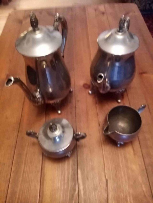 Preview of the first image of Silver Plated? Tea & Coffee Pot, Milk Jug & Subar Basin.
