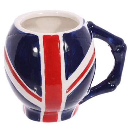 Image 2 of Ceramic Shaped Head Mug - UK Flag Skull.  Free Postage