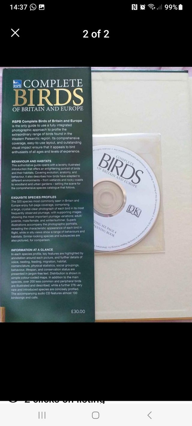 Preview of the first image of RSPB Hardback Bird Book for sale.