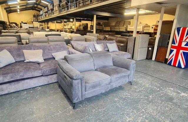 Image 10 of Ezra tara lead grey/blue fabric recliner 2 seater sofa