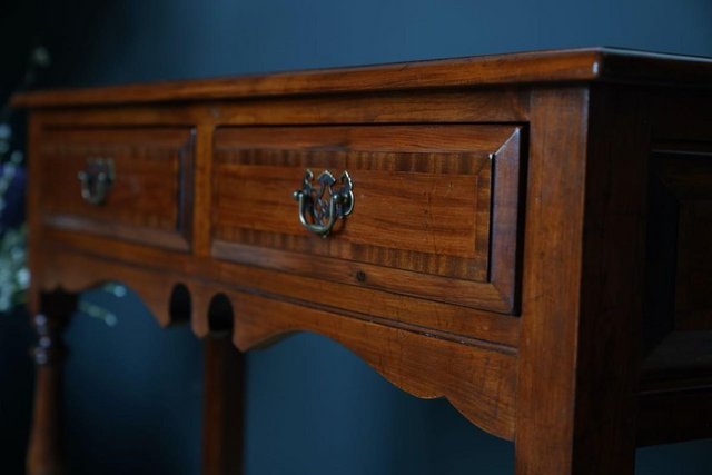 Image 7 of Antique Georgian Style Oak Two Drawer Dresser Hallway Table